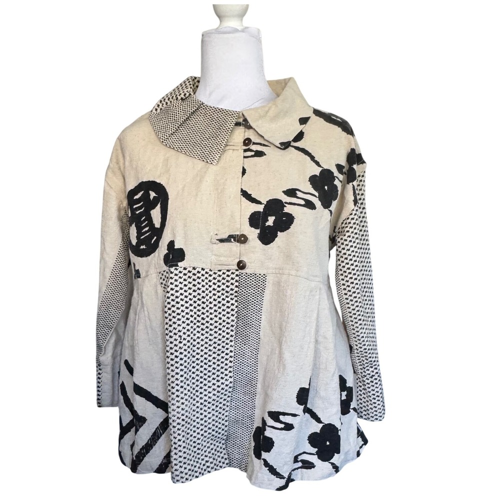 Cupcake International Women's Top Jacket Patchwork Black Cream Artsy Polka Dot L